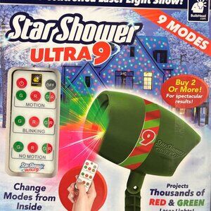 Star Shower Ultra 9 Christmas Laser Projector Red Green W/ Remote Light Show NEW
